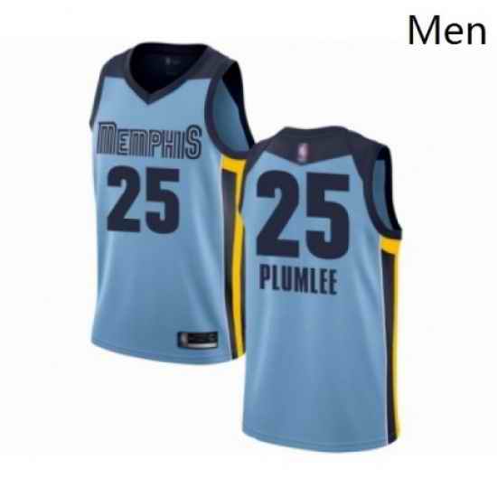 Mens Memphis Grizzlies 25 Miles Plumlee Authentic Light Blue Basketball Jersey Statement Edition